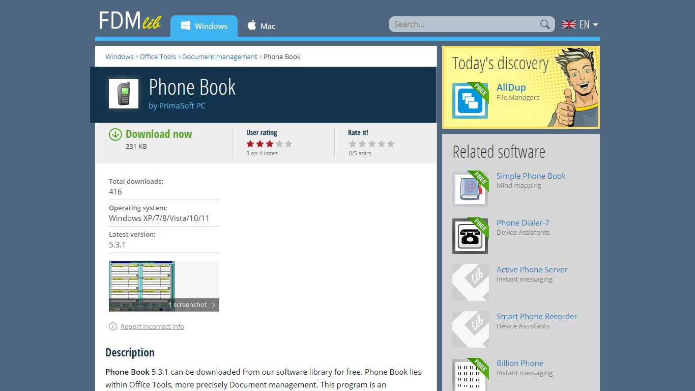 Phone Book (free version) download for PC - FreeDownloadManager